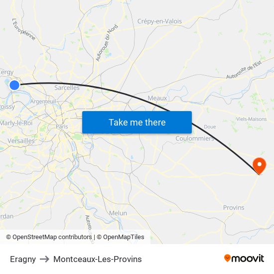 Eragny to Montceaux-Les-Provins map