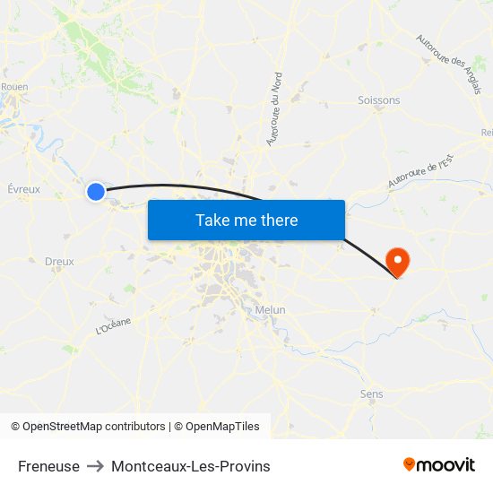 Freneuse to Montceaux-Les-Provins map
