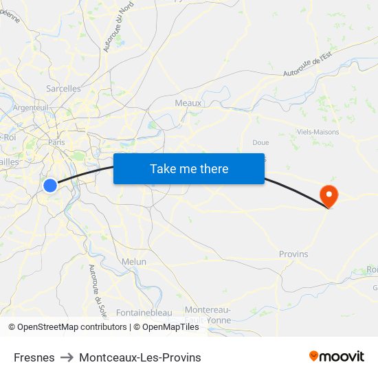 Fresnes to Montceaux-Les-Provins map