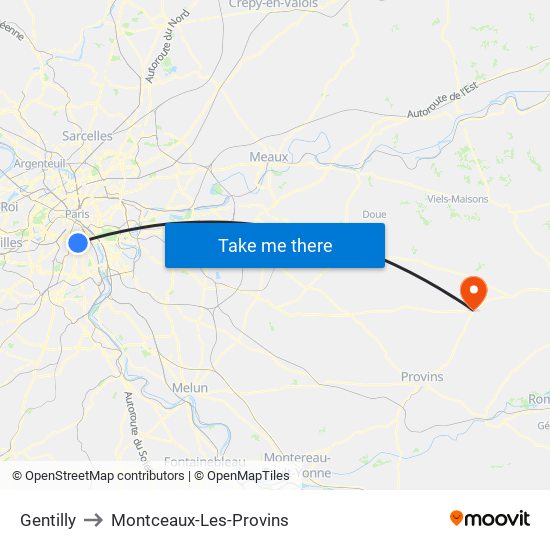 Gentilly to Montceaux-Les-Provins map