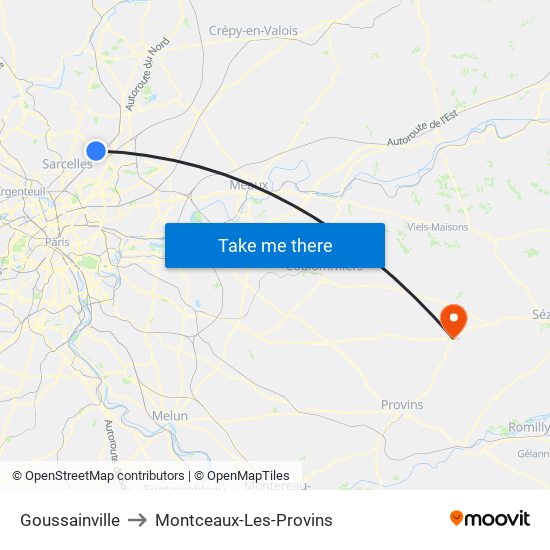 Goussainville to Montceaux-Les-Provins map