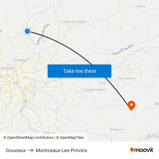 Gouvieux to Montceaux-Les-Provins map