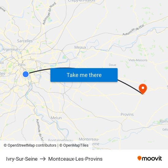 Ivry-Sur-Seine to Montceaux-Les-Provins map
