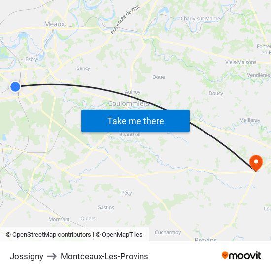 Jossigny to Montceaux-Les-Provins map