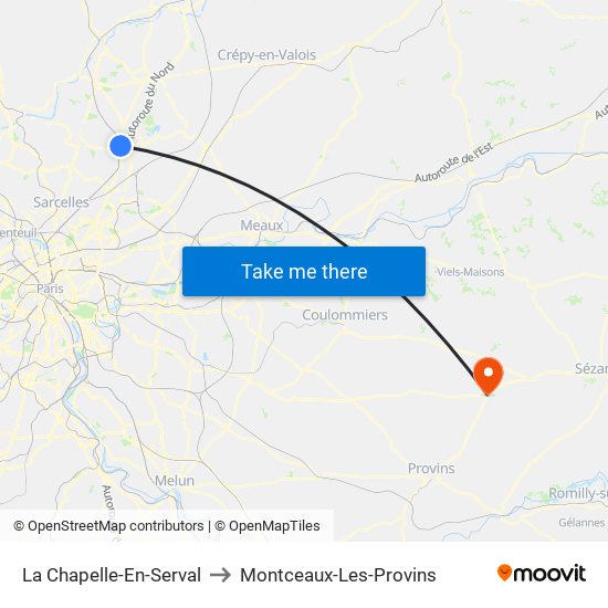 La Chapelle-En-Serval to Montceaux-Les-Provins map