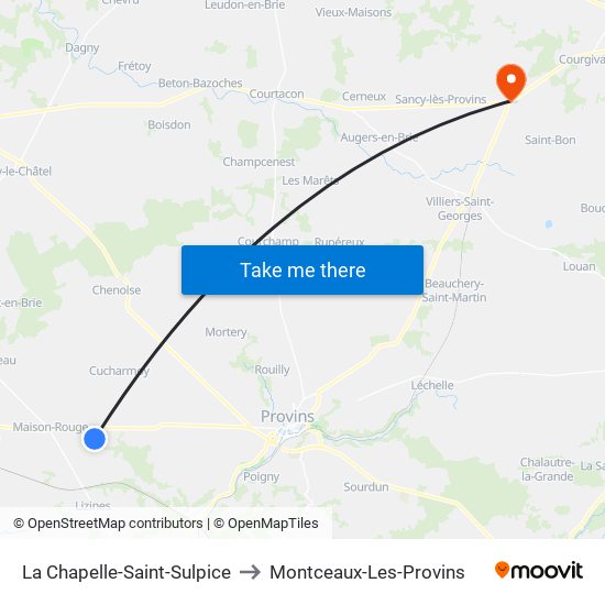 La Chapelle-Saint-Sulpice to Montceaux-Les-Provins map