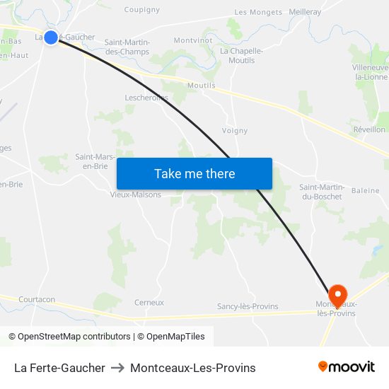 La Ferte-Gaucher to Montceaux-Les-Provins map