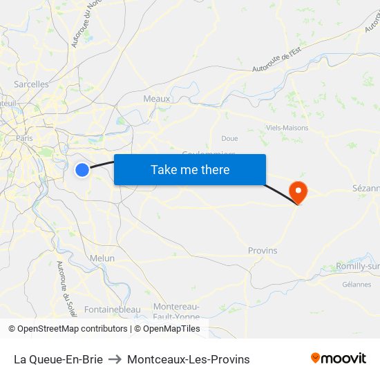 La Queue-En-Brie to Montceaux-Les-Provins map
