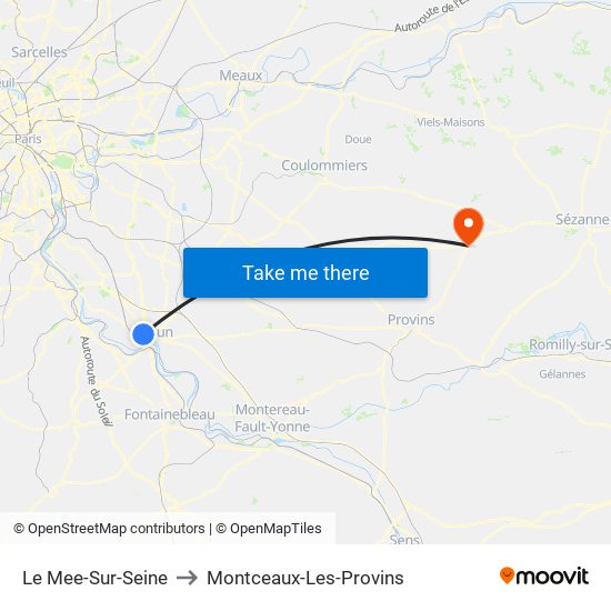 Le Mee-Sur-Seine to Montceaux-Les-Provins map