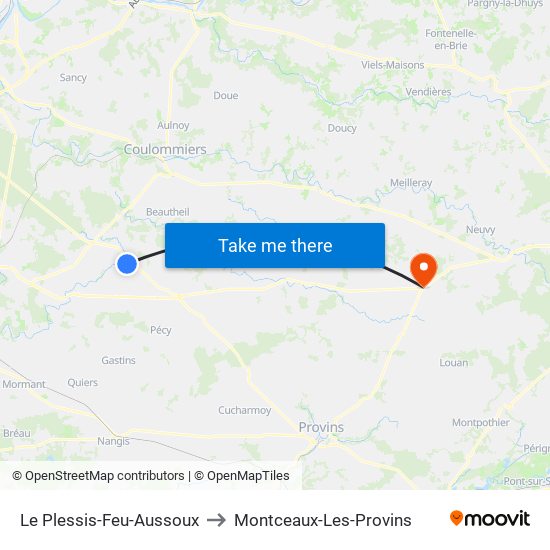 Le Plessis-Feu-Aussoux to Montceaux-Les-Provins map