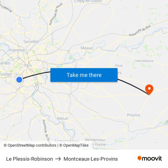 Le Plessis-Robinson to Montceaux-Les-Provins map