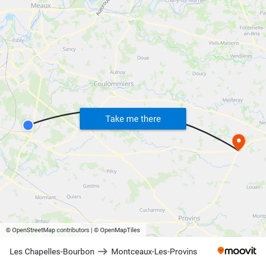 Les Chapelles-Bourbon to Montceaux-Les-Provins map