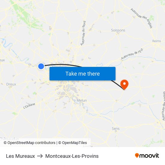 Les Mureaux to Montceaux-Les-Provins map