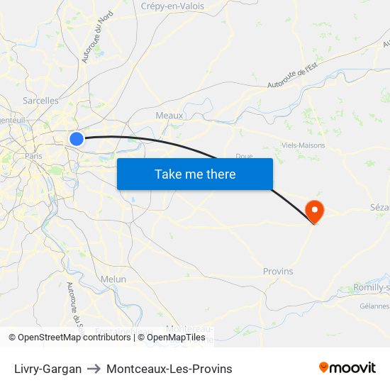 Livry-Gargan to Montceaux-Les-Provins map