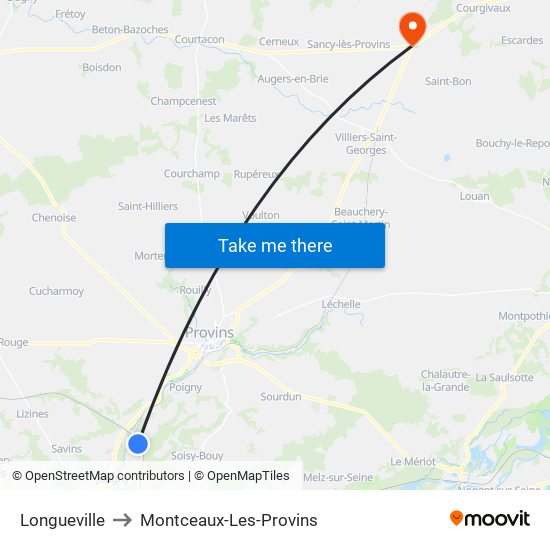 Longueville to Montceaux-Les-Provins map