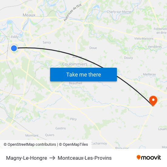 Magny-Le-Hongre to Montceaux-Les-Provins map