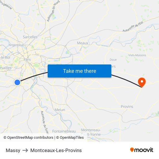 Massy to Montceaux-Les-Provins map