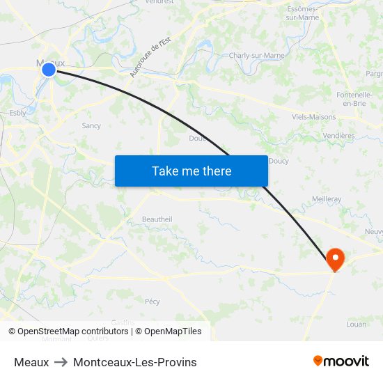 Meaux to Montceaux-Les-Provins map