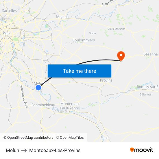 Melun to Montceaux-Les-Provins map