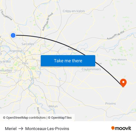 Meriel to Montceaux-Les-Provins map