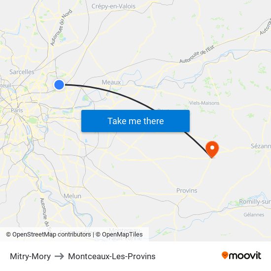 Mitry-Mory to Montceaux-Les-Provins map