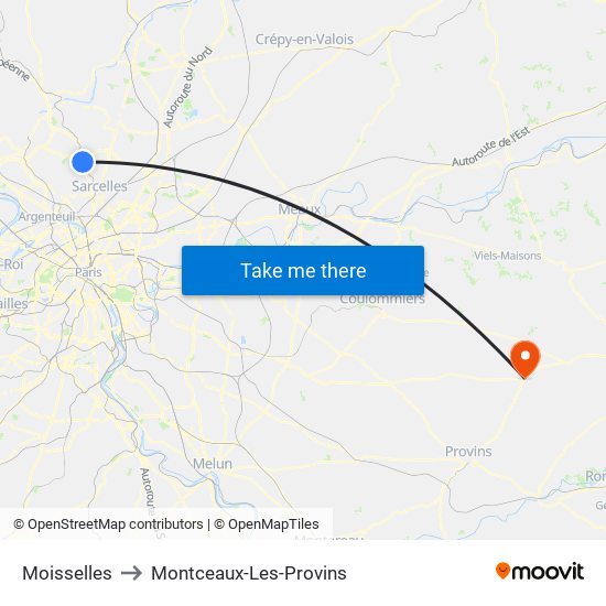 Moisselles to Montceaux-Les-Provins map