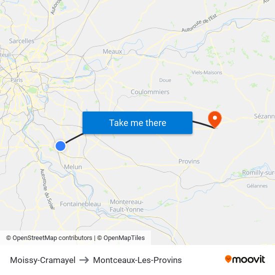 Moissy-Cramayel to Montceaux-Les-Provins map