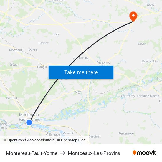 Montereau-Fault-Yonne to Montceaux-Les-Provins map