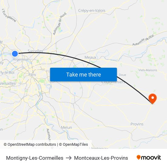 Montigny-Les-Cormeilles to Montceaux-Les-Provins map