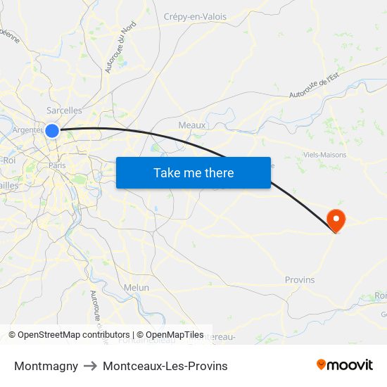 Montmagny to Montceaux-Les-Provins map