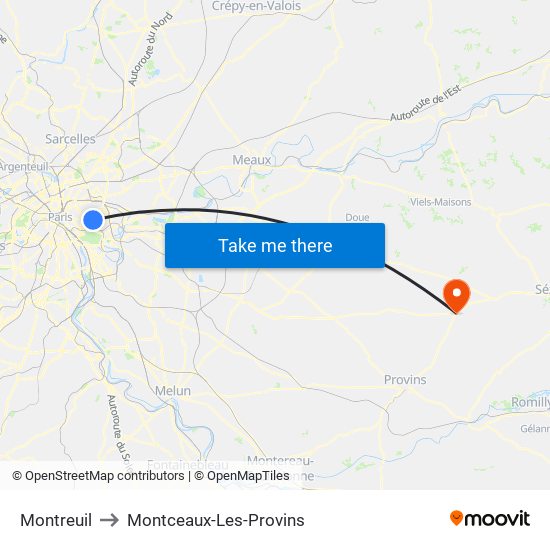 Montreuil to Montceaux-Les-Provins map