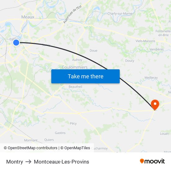 Montry to Montceaux-Les-Provins map