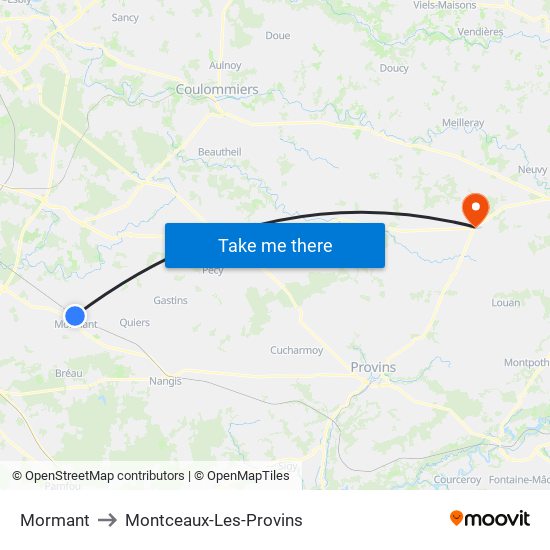Mormant to Montceaux-Les-Provins map