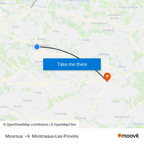 Mouroux to Montceaux-Les-Provins map