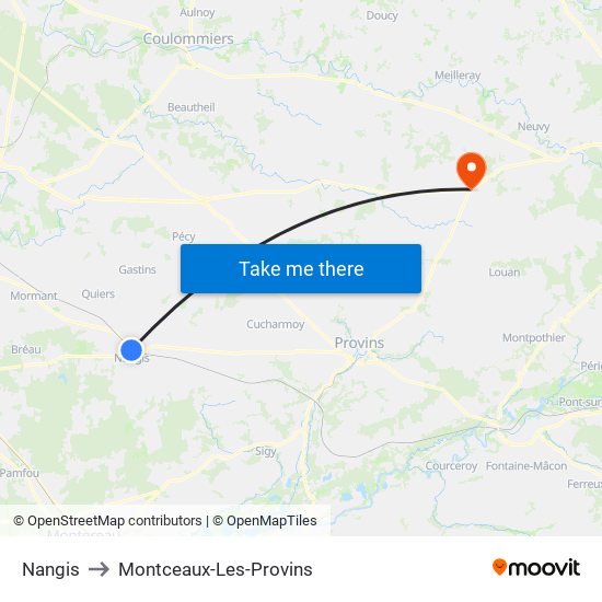 Nangis to Montceaux-Les-Provins map