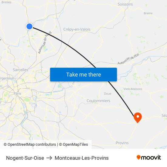 Nogent-Sur-Oise to Montceaux-Les-Provins map