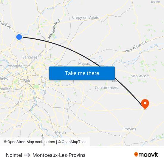 Nointel to Montceaux-Les-Provins map