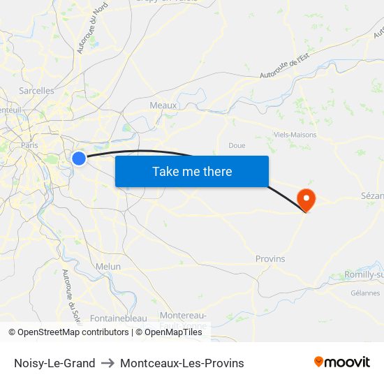Noisy-Le-Grand to Montceaux-Les-Provins map