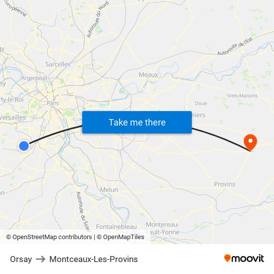Orsay to Montceaux-Les-Provins map