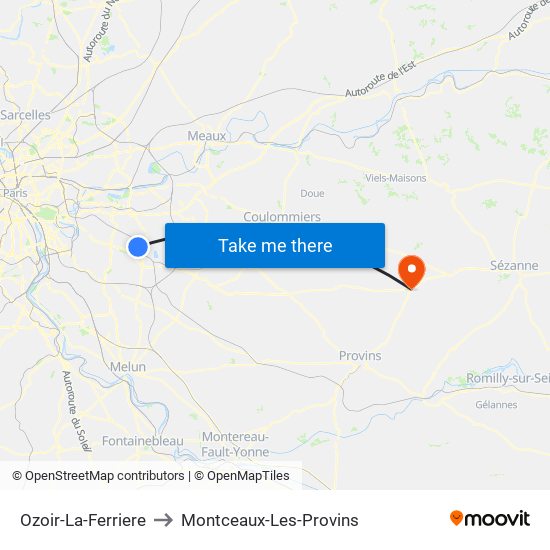 Ozoir-La-Ferriere to Montceaux-Les-Provins map