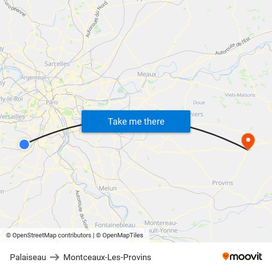Palaiseau to Montceaux-Les-Provins map