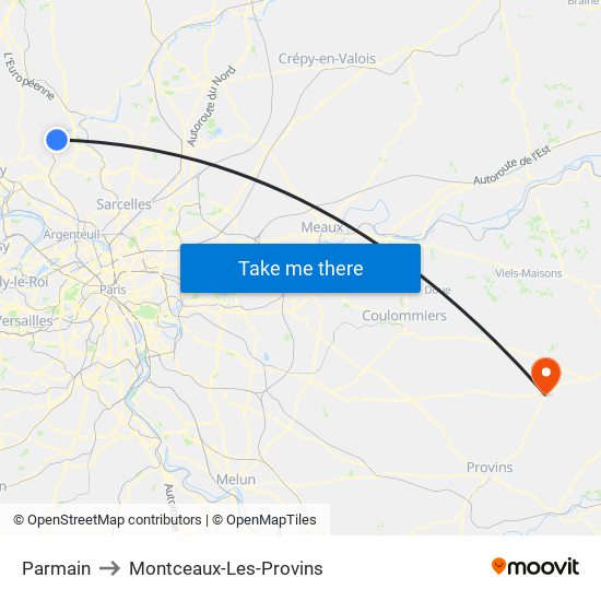 Parmain to Montceaux-Les-Provins map