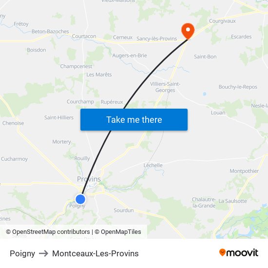 Poigny to Montceaux-Les-Provins map