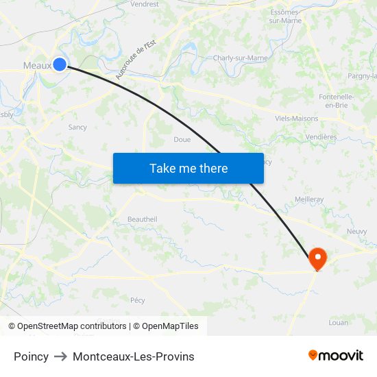 Poincy to Montceaux-Les-Provins map