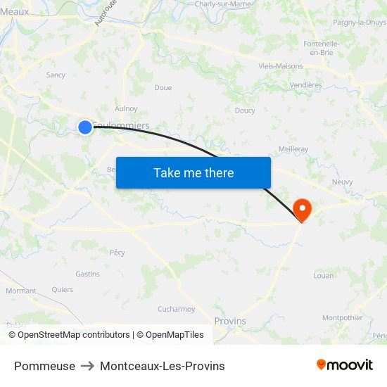 Pommeuse to Montceaux-Les-Provins map