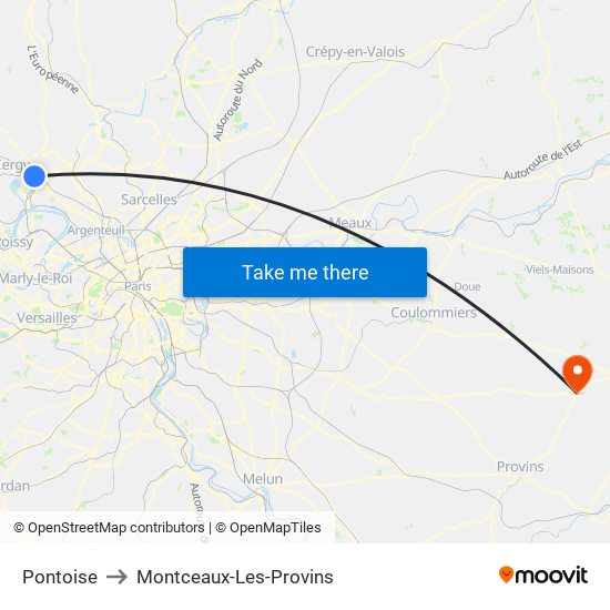 Pontoise to Montceaux-Les-Provins map