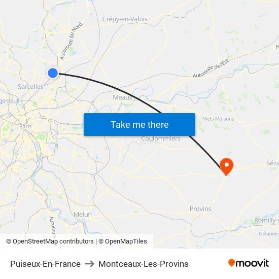 Puiseux-En-France to Montceaux-Les-Provins map