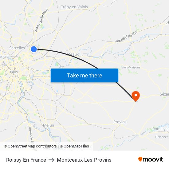 Roissy-En-France to Montceaux-Les-Provins map