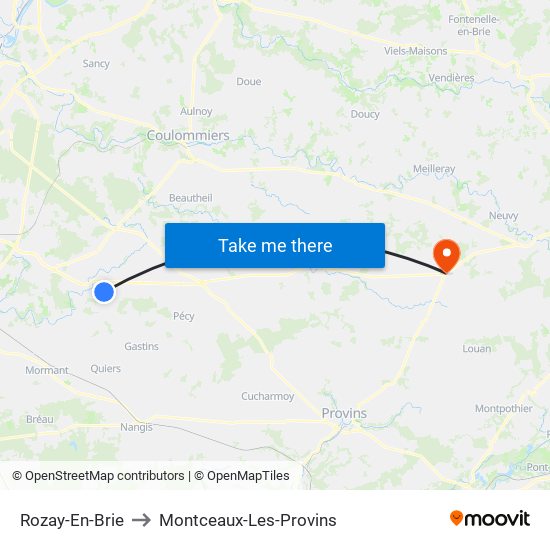 Rozay-En-Brie to Montceaux-Les-Provins map