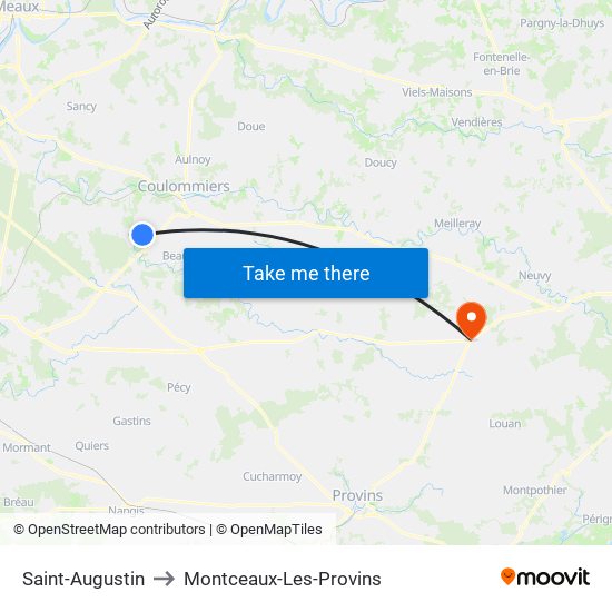 Saint-Augustin to Montceaux-Les-Provins map